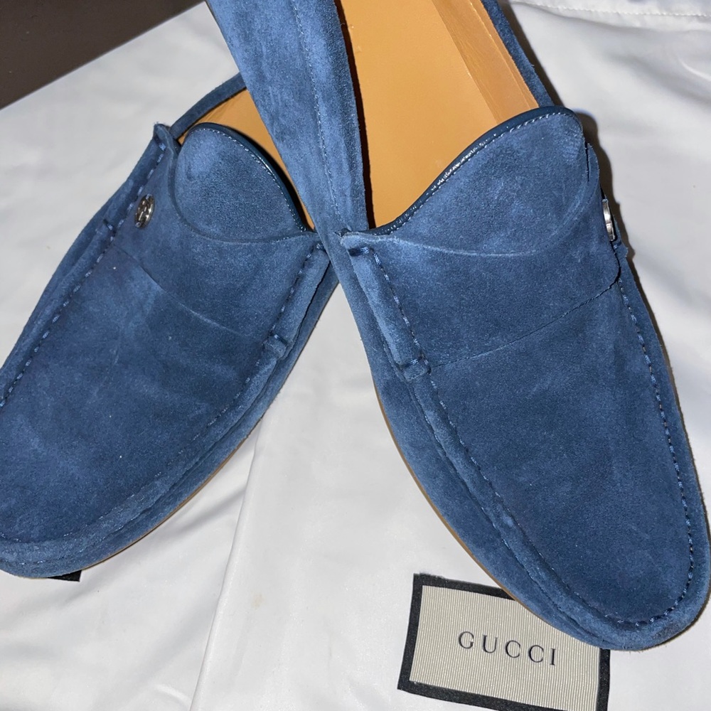 GUCCI Blue Suede Moccasins Sz 11 386587